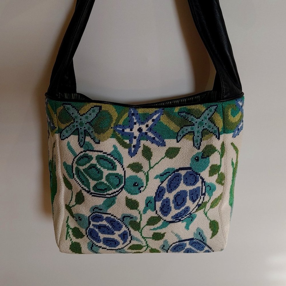 Sea Turtle Starfish Cross Stitch Purse Vintage